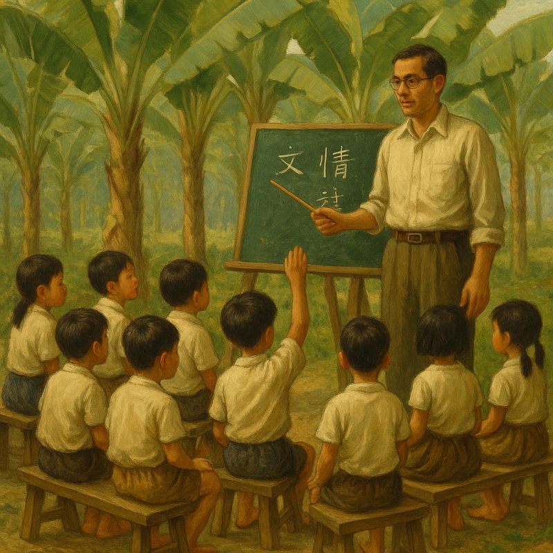 早期在香蕉王國的旗山，大陸來台的老芋仔用愛心教育鄉間孩子。（AI示意圖／陳雯萍）