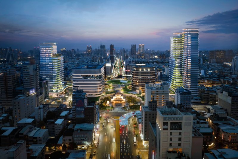 高雄車站專用區四、五及商四開發模擬圖。（都發局提供）