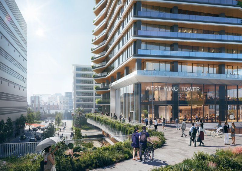 高雄車站專用區四、五及商四開發模擬圖。（都發局提供）