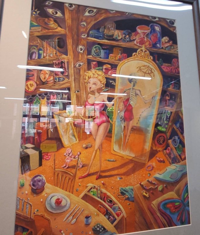 周紓宇畫出愛美者在追求美的過程，卻忽略了自己已經被審美的牢籠所綁架。（漾新聞記者陳雯萍攝）