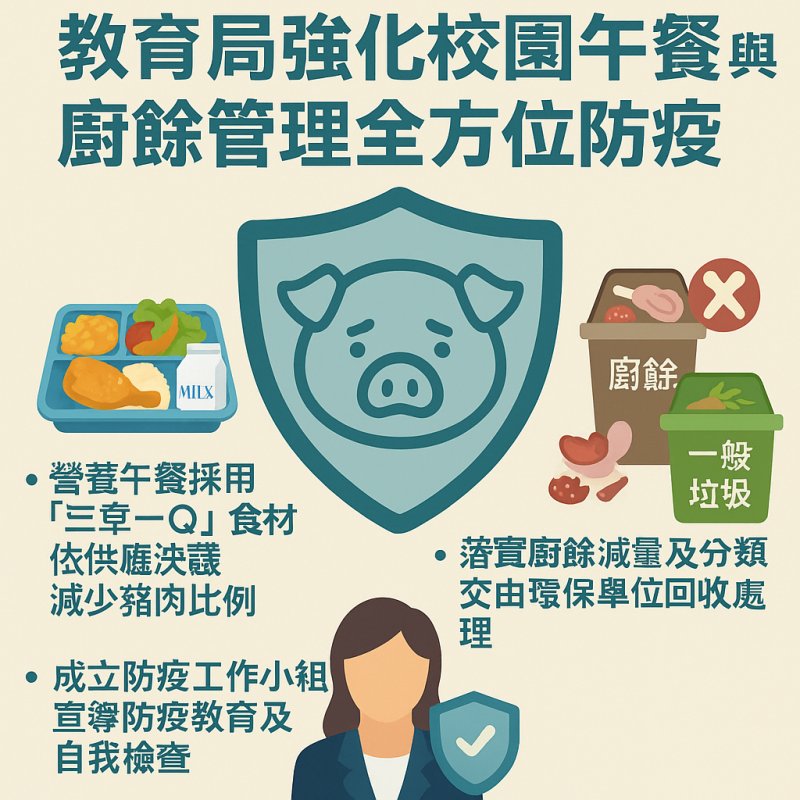 漾新聞｜高雄市啟動非洲豬瘟防線！教育局強化校園午餐與廚餘管理全方位防疫
