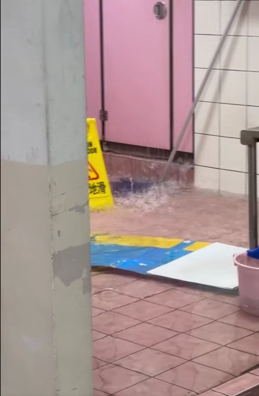 漾新聞|高醫大廁所驚現「噴泉式漏水」　走廊成水鄉澤國引學生熱議