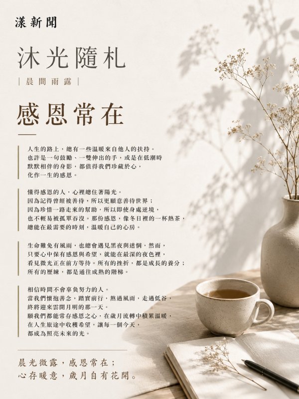 漾新聞｜《感恩常在》 沐光隨札｜晨間雨露