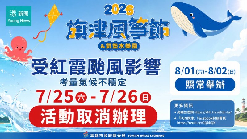 漾新聞｜紅霞颱風攪局　旗津風箏節暨氣墊水樂園本週末活動取消