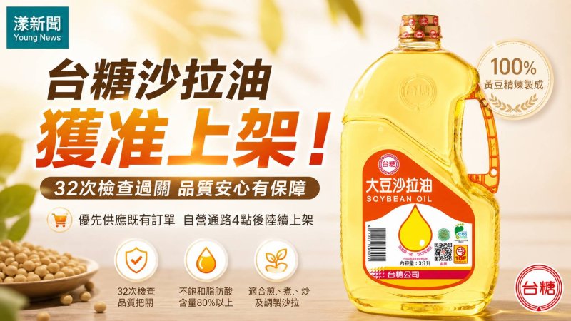 漾新聞｜32次檢查過關！台糖沙拉油解禁上架　先供既有訂單