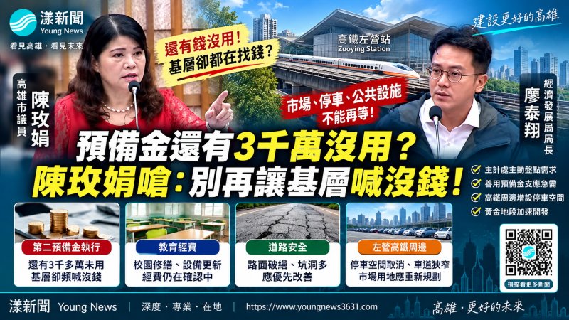 漾新聞｜二備金還有錢、基層卻喊沒錢　陳玫娟追預算落差再盯左營高鐵開發