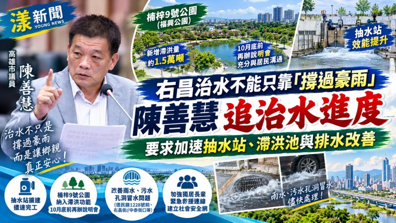 右昌治水不能只靠「撐過豪雨」　陳善慧追抽水站、1.5萬噸滯洪與孔蓋冒水