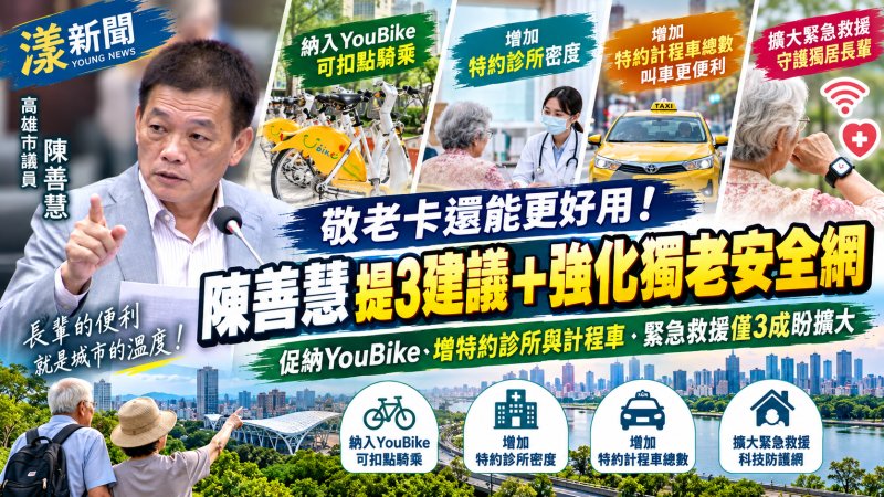 敬老卡還能更好用　陳善慧促納YouBike、增診所計程車　再追獨老緊急救援僅3成