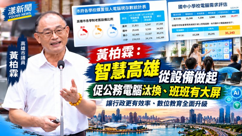 黃柏霖促智慧高雄從設備做起　公務電腦、班班大屏全面升級