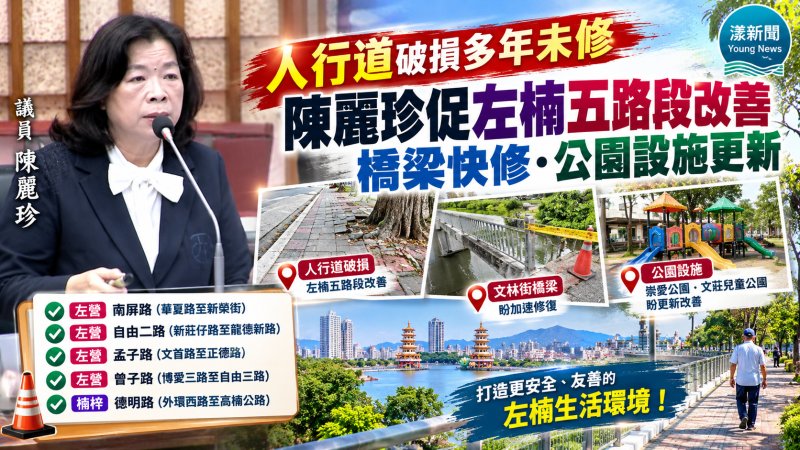 人行道破損多年未修　陳麗珍促左楠五路段改善、橋梁快修