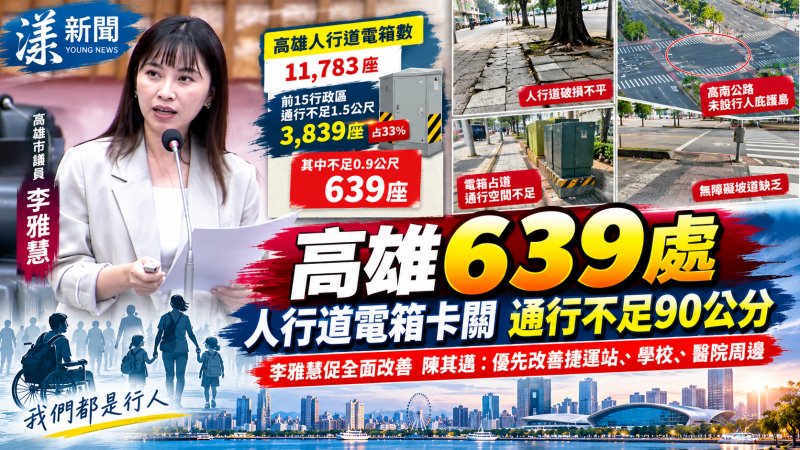 高雄639處人行道遭電箱卡關　李雅慧促限期改善 全市人行道電箱逾1.1萬座　陳其邁允優先改善捷運站、校園及醫院周邊