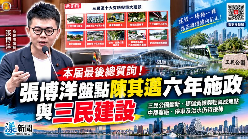 最後總質詢！張博洋盤點陳其邁六年施政 三民公園翻新、捷運黃線與輕軌成焦點　中都窯廠、停車及治水仍待接棒