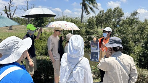  青年學員聽取保育人員解說紅樹林自然物種，體會濕地生態的奧妙與保育工作的珍貴價值。