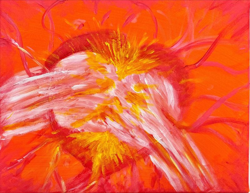 圖／從與個案深刻對話中情感堆疊的情緒，轉化的創作，劉柱均靈動畫更顯張力。(劉柱均提供)