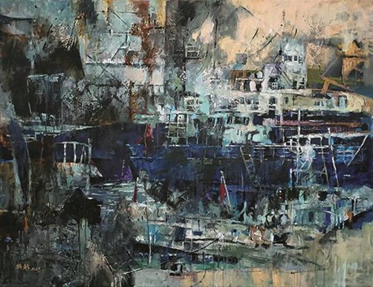 銀牌獎/國泰世華典藏獎：張綺舫(油) 《港口船影》