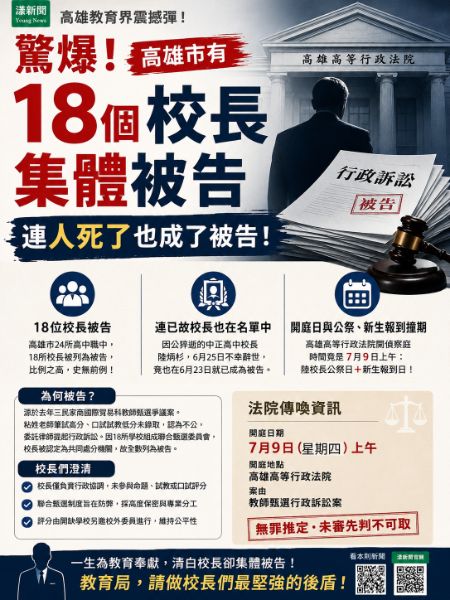 高市18校長集體被告,各界嘩然! 高市18校長集體被告,各界嘩然!