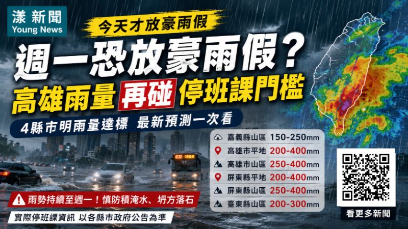 漾新聞|高雄明天週一恐怕也會停班停課?最新雨量預測再碰停班課門檻 17458 漾新聞|高雄明天週一恐怕也會停班停課?最新雨量預測再碰停班課門檻 17458