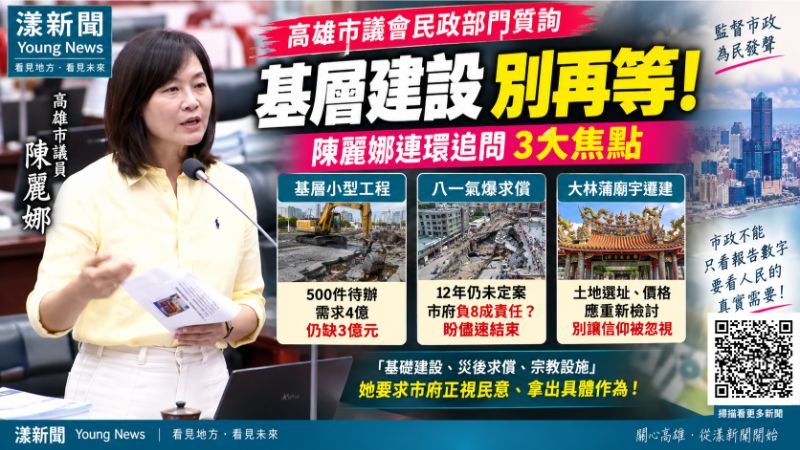漾新聞|基層工程仍缺3億 陳麗娜追氣爆求償、大林蒲廟宇遷建 封面17816 漾新聞|基層工程仍缺3億 陳麗娜追氣爆求償、大林蒲廟宇遷建 封面17816