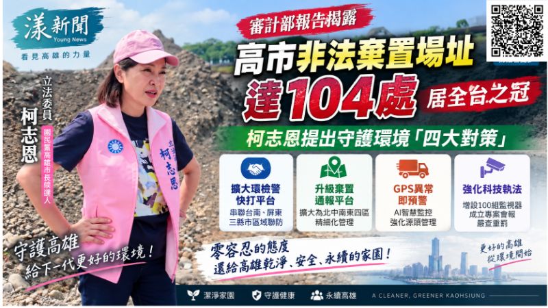 漾新聞｜高雄非法棄置104處全台最多　柯志恩拋四策：GPS異常AI即時預警 https://www.youngnews3631.com/news_detail.php?NewsID=17886