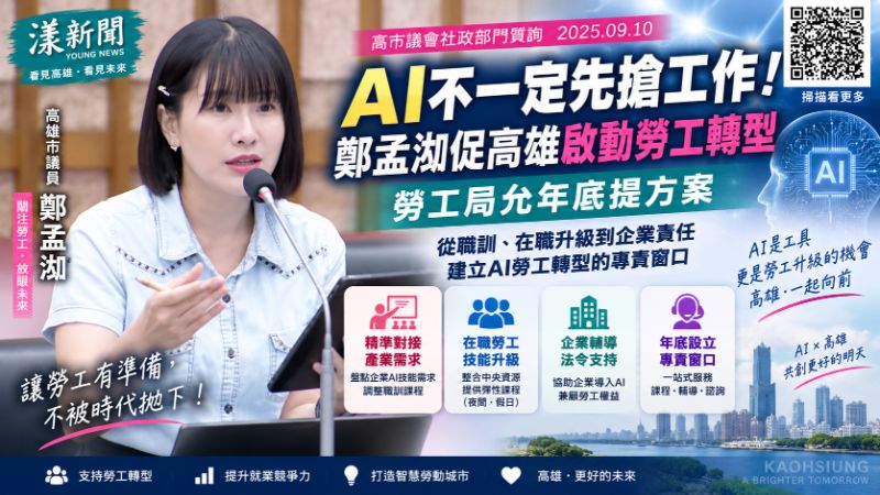 漾新聞|AI不一定先搶工作!鄭孟洳促高雄啟動勞工轉型 勞工局允年底提方案 https://www.youngnews3631.com/news_detail.php?NewsID=17889 漾新聞|AI不一定先搶工作!鄭孟洳促高雄啟動勞工轉型 勞工局允年底提方案 https://www.youngnews3631.com/news_detail.php?NewsID=17889