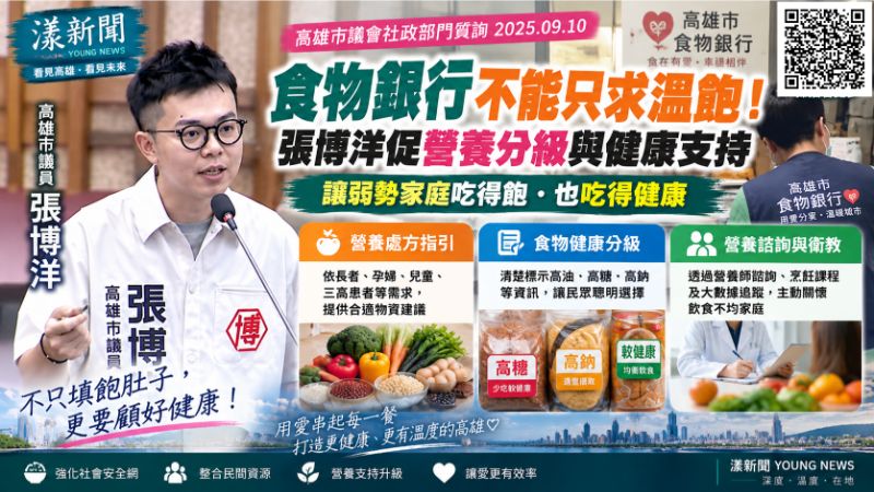 漾新聞｜食物銀行不能只求「吃得飽」！張博洋倡營養分級　蔡宛芬：可從健康標示先做  https://www.youngnews3631.com/news_detail.php?NewsID=17897