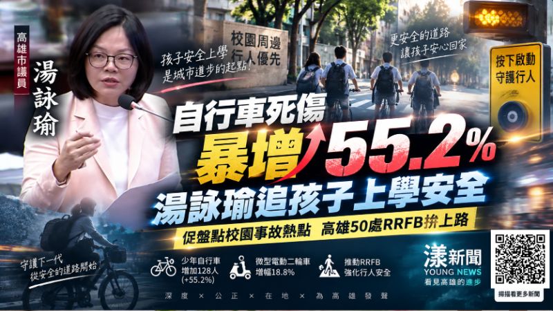 自行車死傷增幅逾5成 湯詠瑜促盤點校園事故熱點、50處RRFB加速上路 https://www.youngnews3631.com/news_detail.php?NewsID=18181 自行車死傷增幅逾5成 湯詠瑜促盤點校園事故熱點、50處RRFB加速上路 https://www.youngnews3631.com/news_detail.php?NewsID=18181