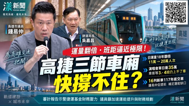 高捷三節車廂快撐不住?鍾易仲追運量翻倍 促16列新車提前交車 https://www.youngnews3631.com/news_detail.php?NewsID=18166 高捷三節車廂快撐不住?鍾易仲追運量翻倍 促16列新車提前交車 https://www.youngnews3631.com/news_detail.php?NewsID=18166