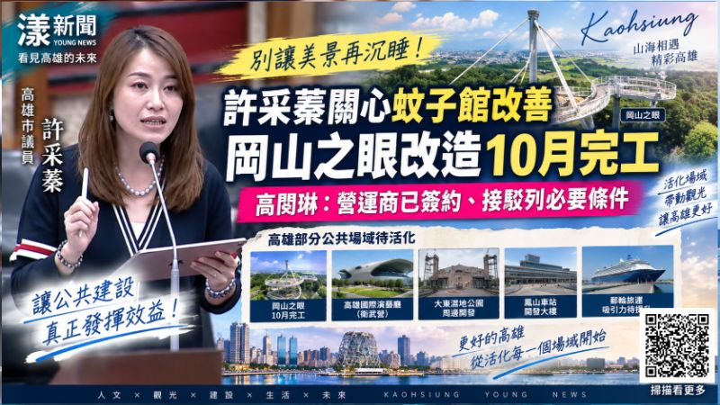 許采蓁關心蚊子館改善 岡山之眼改造10月完工 高閔琳:營運商已簽約、接駁列必要條件https://www.youngnews3631.com/news_detail.php?NewsID=18203 許采蓁關心蚊子館改善 岡山之眼改造10月完工 高閔琳:營運商已簽約、接駁列必要條件https://www.youngnews3631.com/news_detail.php?NewsID=18203