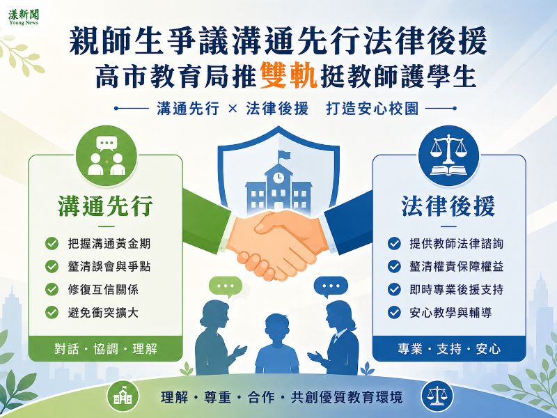 漾新聞｜親師生爭議溝通先行法律後援　高市教育局推雙軌挺教師護學生 