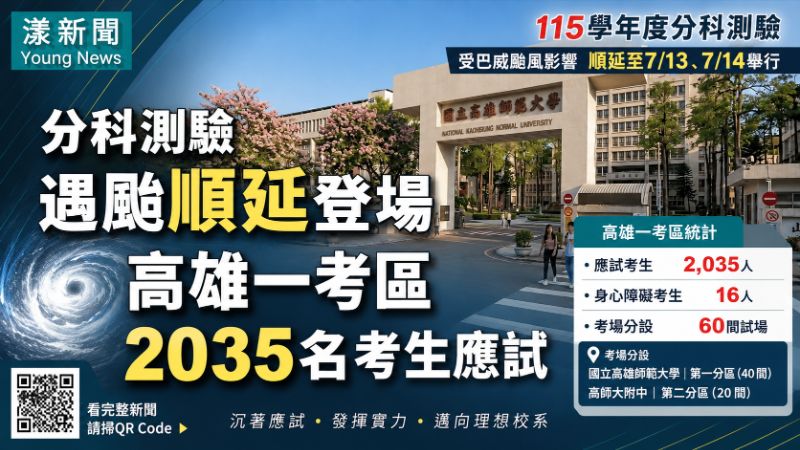 漾新聞｜分科測驗遇颱順延登場　高雄一考區2035名考生應試