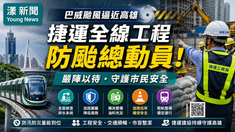 漾新聞｜巴威颱風逼近高雄　捷運全線工程防颱總動員