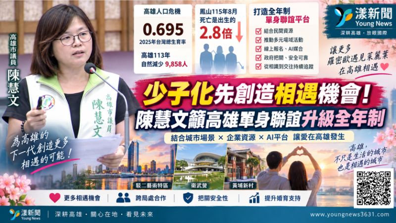 漾新聞｜少子化先幫「羅密歐遇見茱麗葉」　陳慧文促高雄聯誼升級全年制