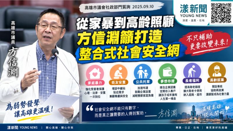 漾新聞｜企業認養弱勢童「夢想存摺」！方信淵促社福資源大整合　敬老卡、街友照顧也要升級