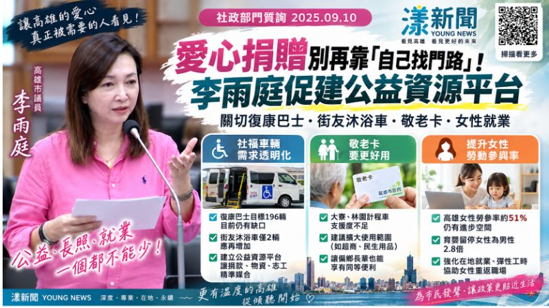 漾新聞｜愛心捐贈別再靠「自己找門路」！李雨庭促建公益資源平台　再追偏鄉敬老卡與女性就業 