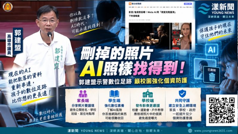漾新聞｜刪掉的照片AI照樣找得到！郭建盟示警數位足跡　籲校園強化個資防護