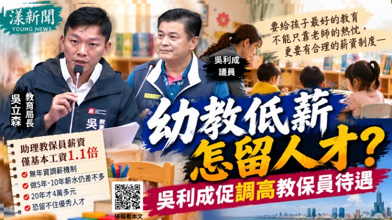 幼教低薪怎留人才？吳利成促調高教保員待遇